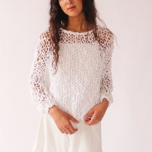 FE Knits Loose Knit Crisp white sweater 100% cotton SOFT!